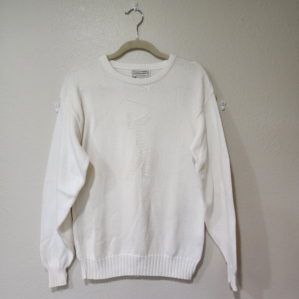 Vintage Lord Jeff Golf Sweater Crewneck Preppy White 100% cotton Men's size Med